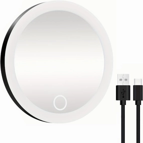 10/20/30x Magnifying Mirror, Rechargeable Magnifying Mirror with 3-Color LED Light Suction Cup, USB Rechargeable Makeup Vanity Mirror for Men Women Travel Use Black 10X