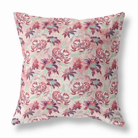 26” Red White Roses Indoor Outdoor Throw Pillow