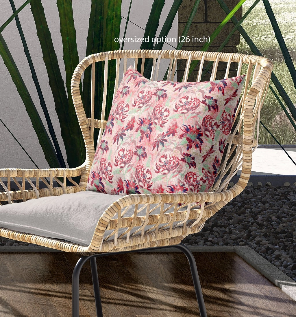 28” Red White Roses Indoor Outdoor Throw Pillow