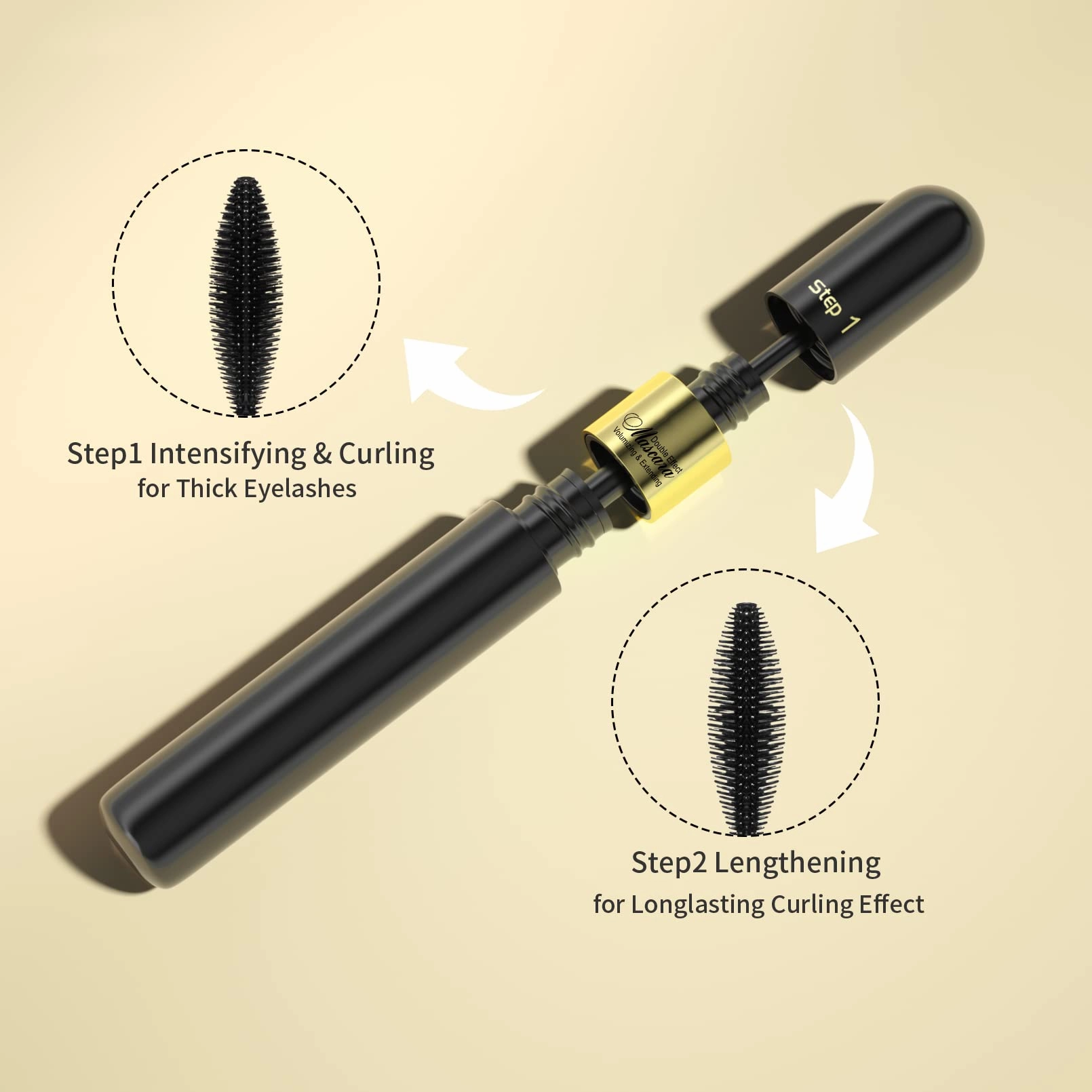 2 in 1 Double Black 4D tubing Mascara Volume and Length， Silk Fiber Lash Liquid Extension 5X Longer, Smudge Proof Waterproof and Sweat Resistant Fuller Mascara (Gold & Green)