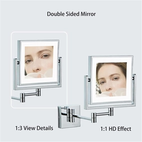 8 Inch Wall Mounted Square LED Lighted Makeup Vanity Mirror with Base Touch Dimmable Dual-Sided HD 1X/3X Magnifying Shaving Mirror 360° Swivel FoldableSilver USB(Black,USB)