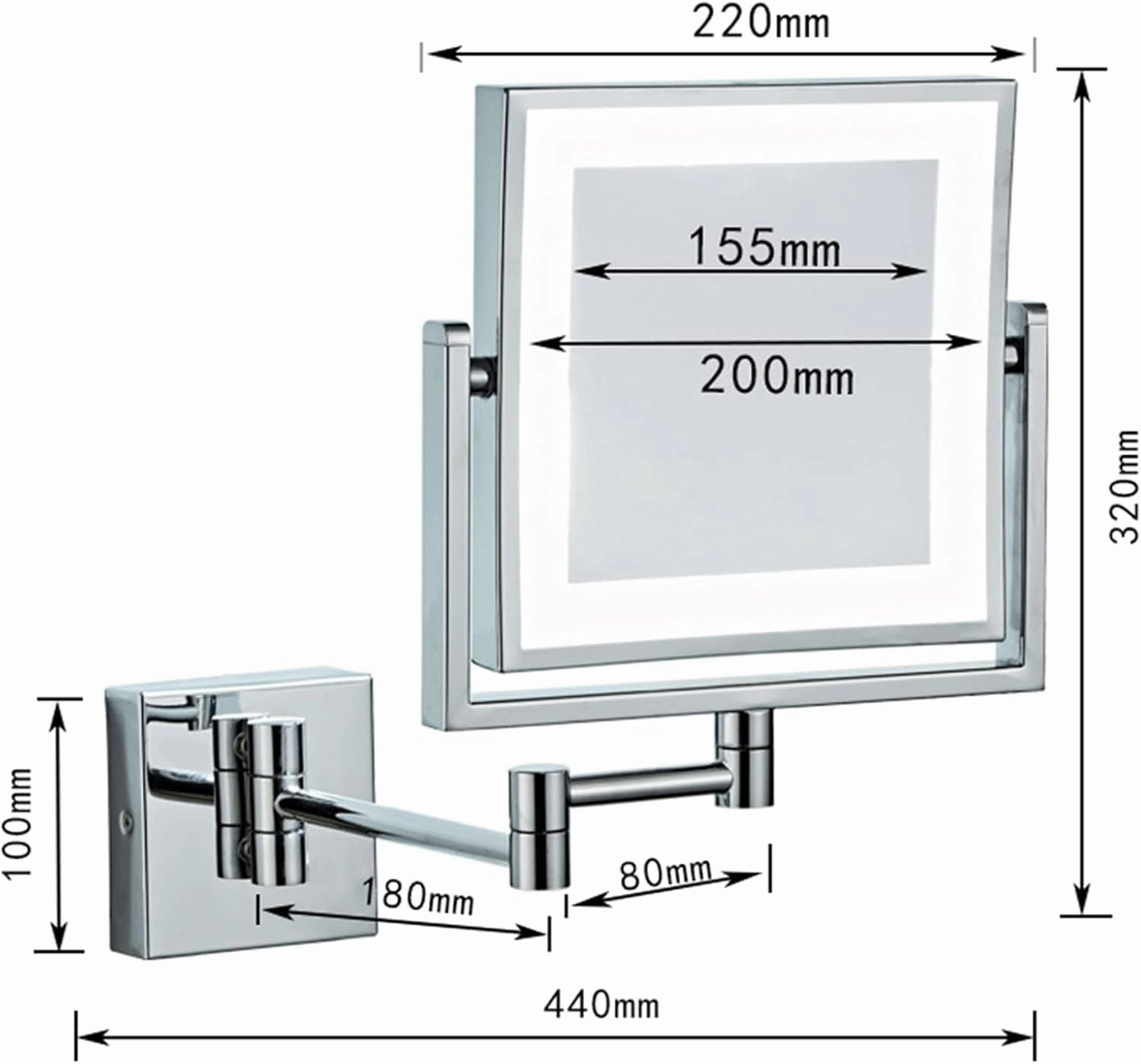 8 Inch Wall-Mounted Square LED Lighted Makeup Vanity Mirror with Base Touch Dimmable, Dual-Sided HD 1X/3X Magnifying Shaving Mirror, 360° SwivelZirconium,USB
