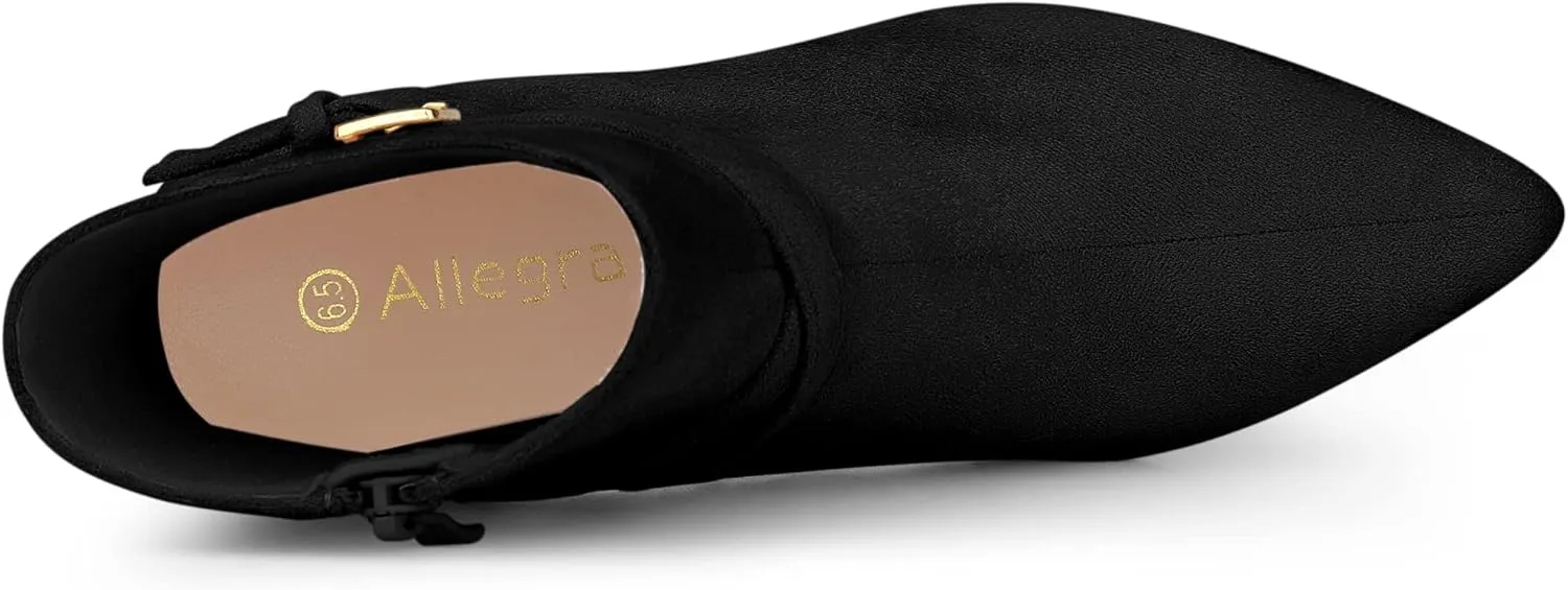 Allegra K Women's Pointy Toe Buckle Cross Straps Stiletto Heel Ankle Boots