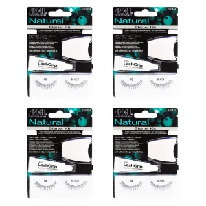 Ardell False Eyelashes Starter Kit, Natural 110 - Black, Easy-to-Use Lash Set with Lash Adhesive and Applicator, Reusable Lashes, 4 Pack