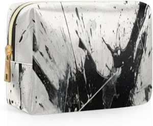 Art Intersting Patterns Travel Makeup Bag for Women, PU Leather Waterproof Checkered Cosmetic Bags Large Make up Bag Zipper Pouch
