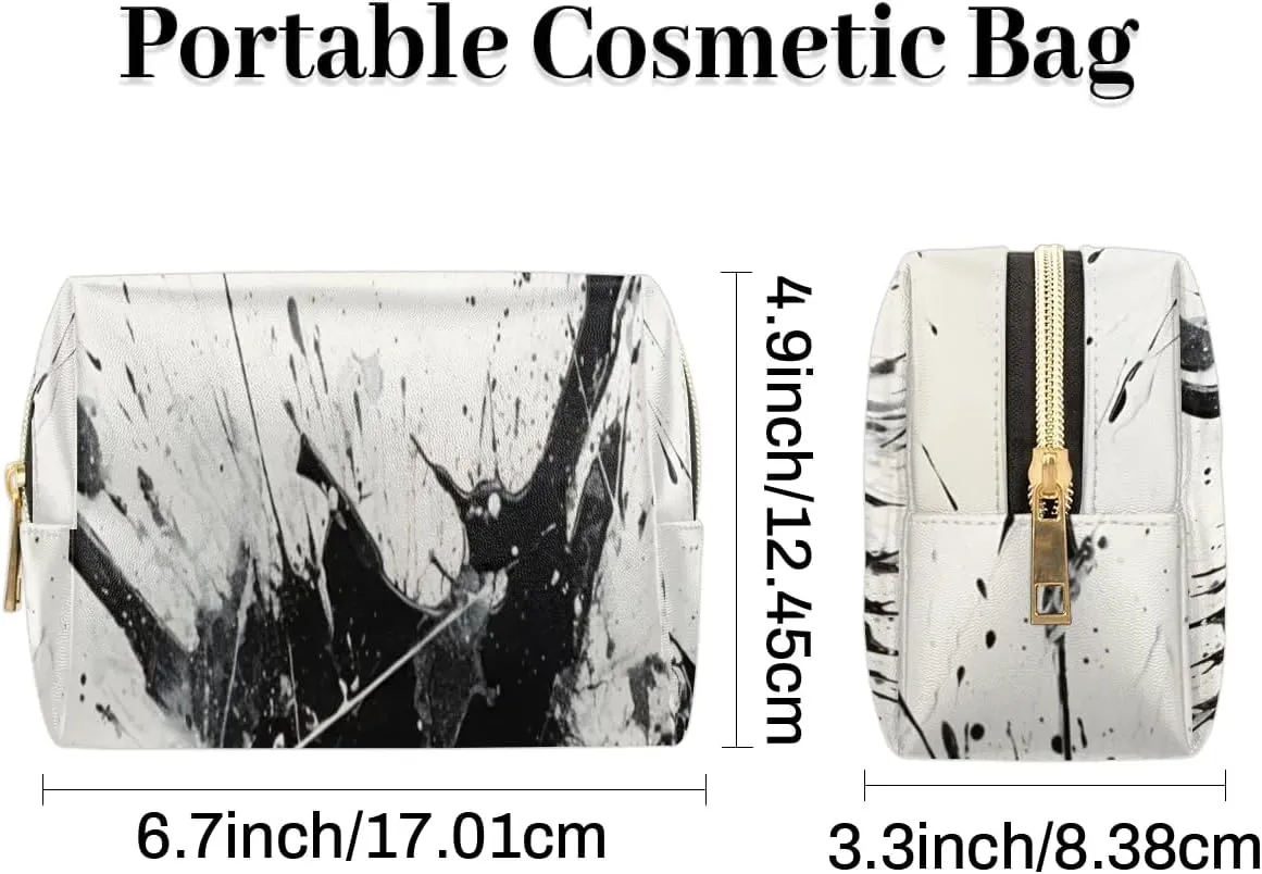 Art Intersting Patterns Travel Makeup Bag for Women, PU Leather Waterproof Checkered Cosmetic Bags Large Make up Bag Zipper Pouch