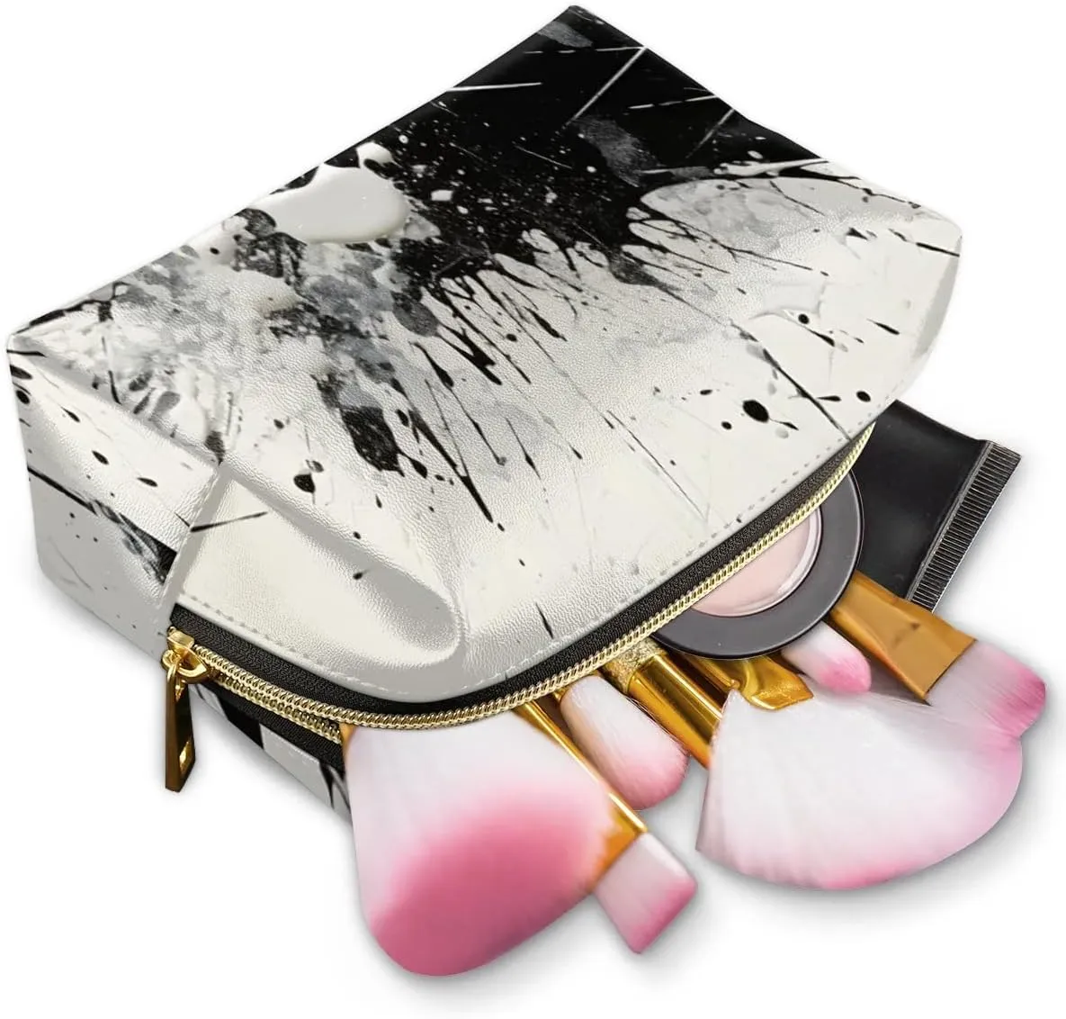 Art Intersting Patterns Travel Makeup Bag for Women, PU Leather Waterproof Checkered Cosmetic Bags Large Make up Bag Zipper Pouch