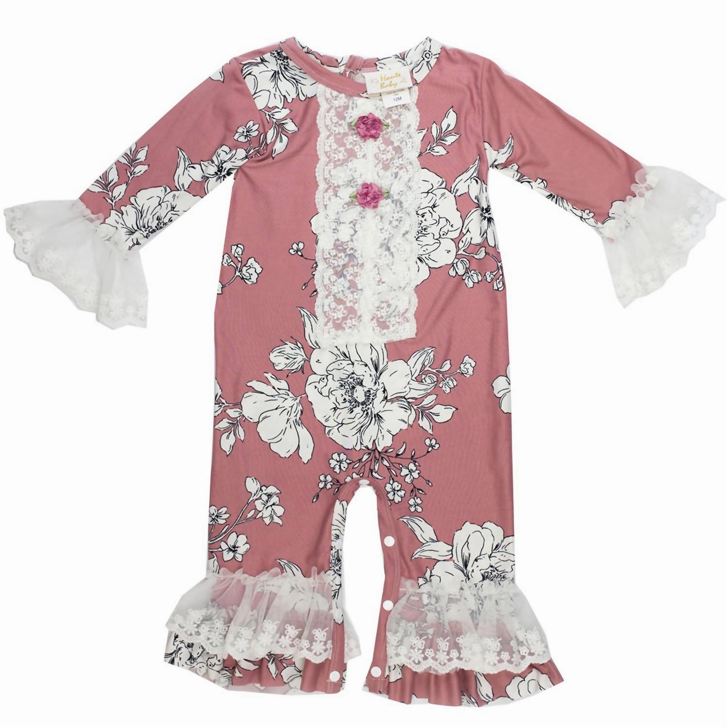Baby Girls Sweet Blush Romper In Pink/white/grey