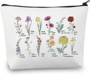 BDPWSS Birth Month Flowers Makeup Bag 12 Month Birth Flower Gift Plant Flower Lover Gift Birth Flower Gift Botanical Gift (Birth Month Flowers)