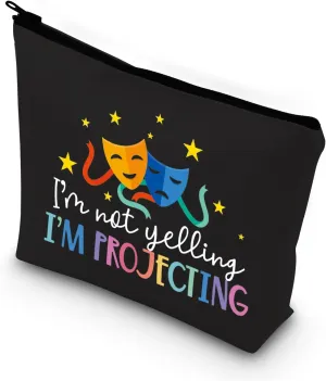 BDPWSS Theatre Makeup Bag Drama Theater Lover Gift Comedy Tragedy Masks Cosmetic Bag i'm Not Yelling I'm Projecting Drama Acting Travel Pouch (Yelling projecting BL)
