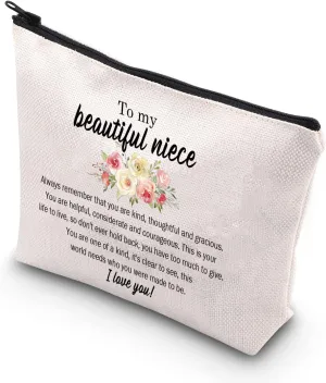BDPWSS To My Niece Makeup Bag Niece Birthday Gift From Aunt Uncle Niece Encouragement Travel Pouch (My beautiful niece)