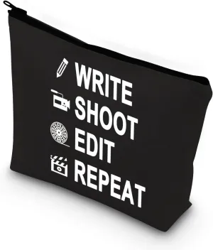 BDPWSS Write Shoot Edit Repeat Filmmaker Film Director Gift Funny Filmmaking Gift For Movie Buff Script Writer Makeup Bag For Women (Write shoot edit bl)