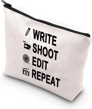 BDPWSS Write Shoot Edit Repeat Filmmaker Film Director Gift Funny Filmmaking Gift For Movie Buff Script Writer Makeup Bag For Women (Write shoot edit)