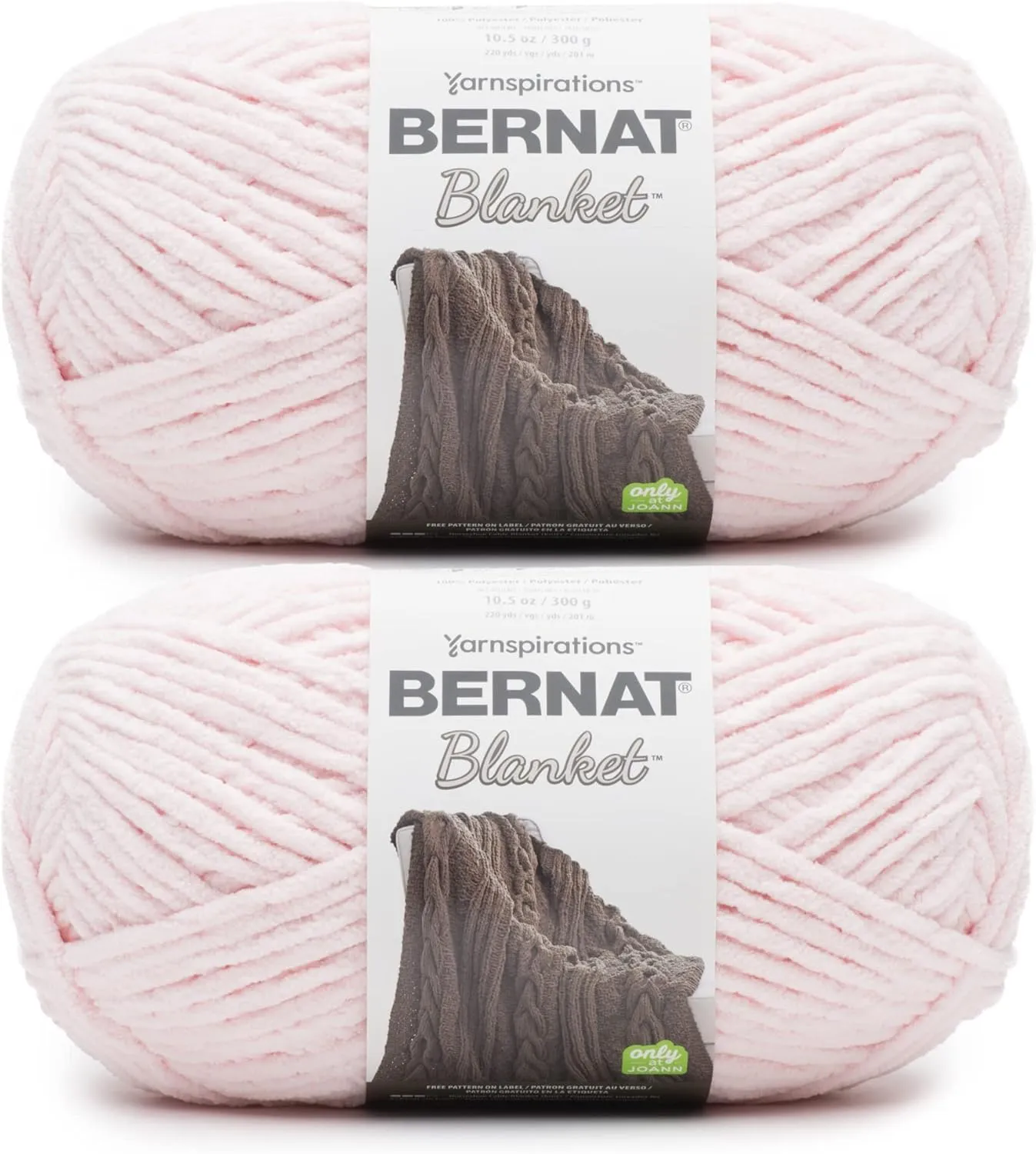 Bernat Blanket Blush Pink Yarn - 2 Pack of 300g/10.5oz - Polyester - 6 Super Bulky - 220 Yards - Knitting/Crochet