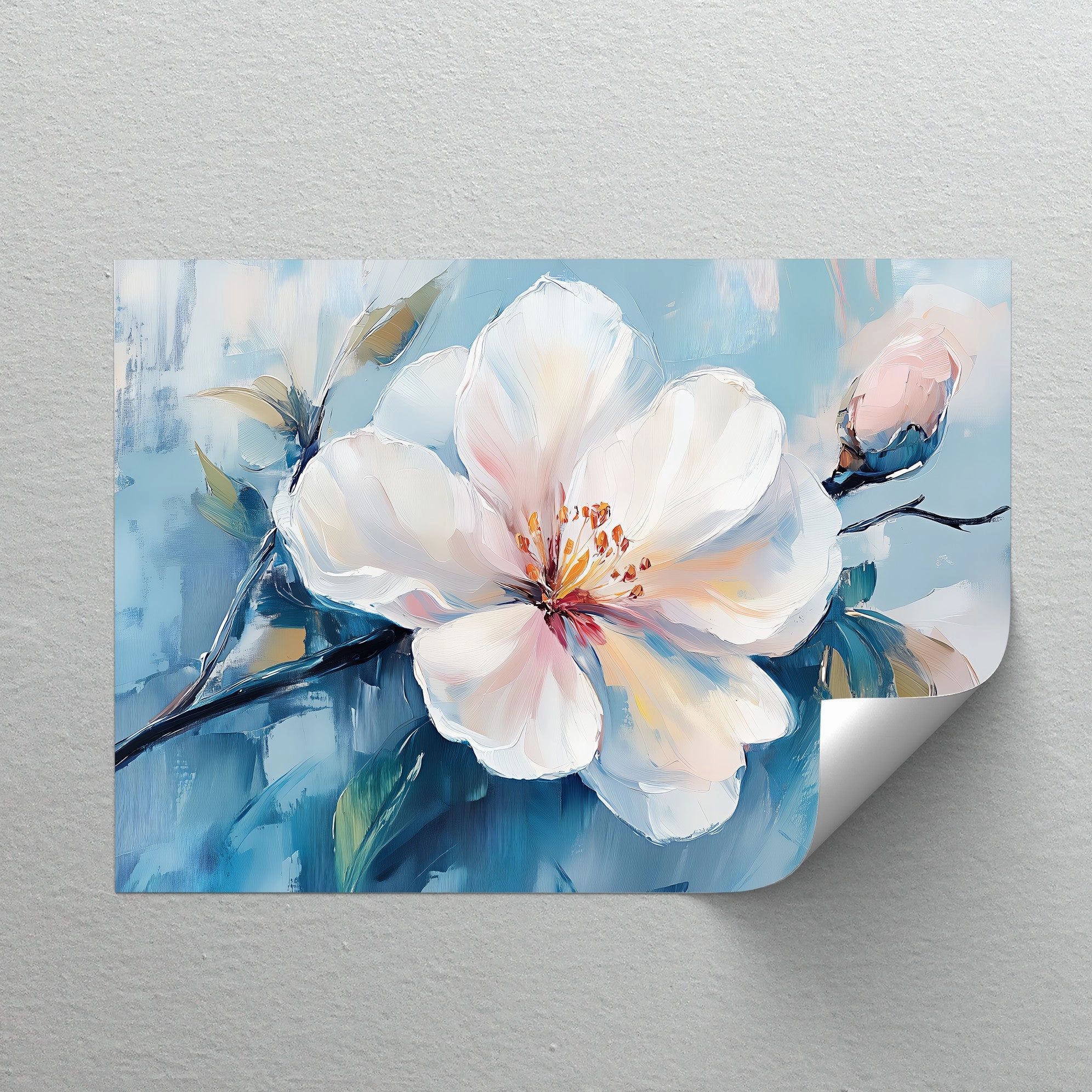 Blossom in Blue Haze – White Petal Flower on Sky Canvas Prints