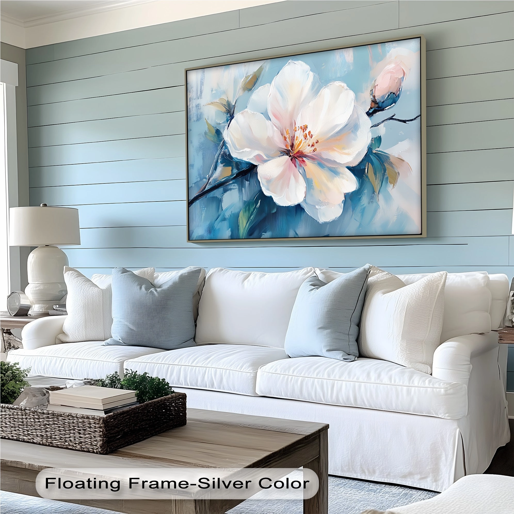 Blossom in Blue Haze – White Petal Flower on Sky Canvas Prints