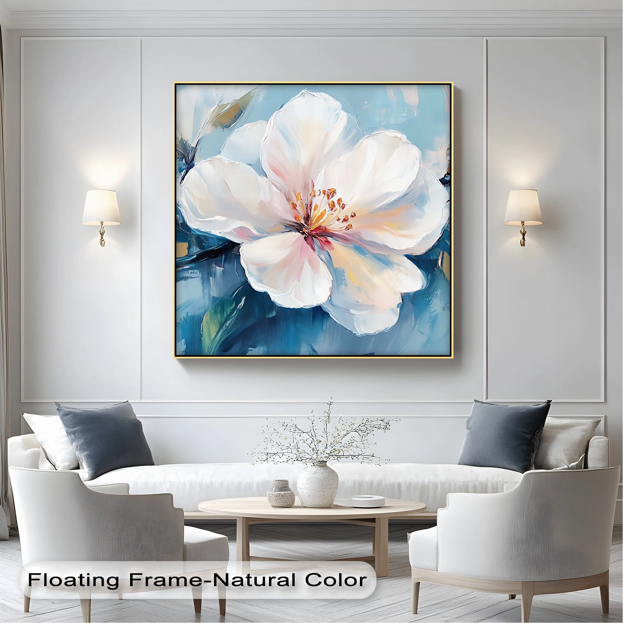 Blossom in Blue Haze – White Petal Flower on Sky Canvas Prints