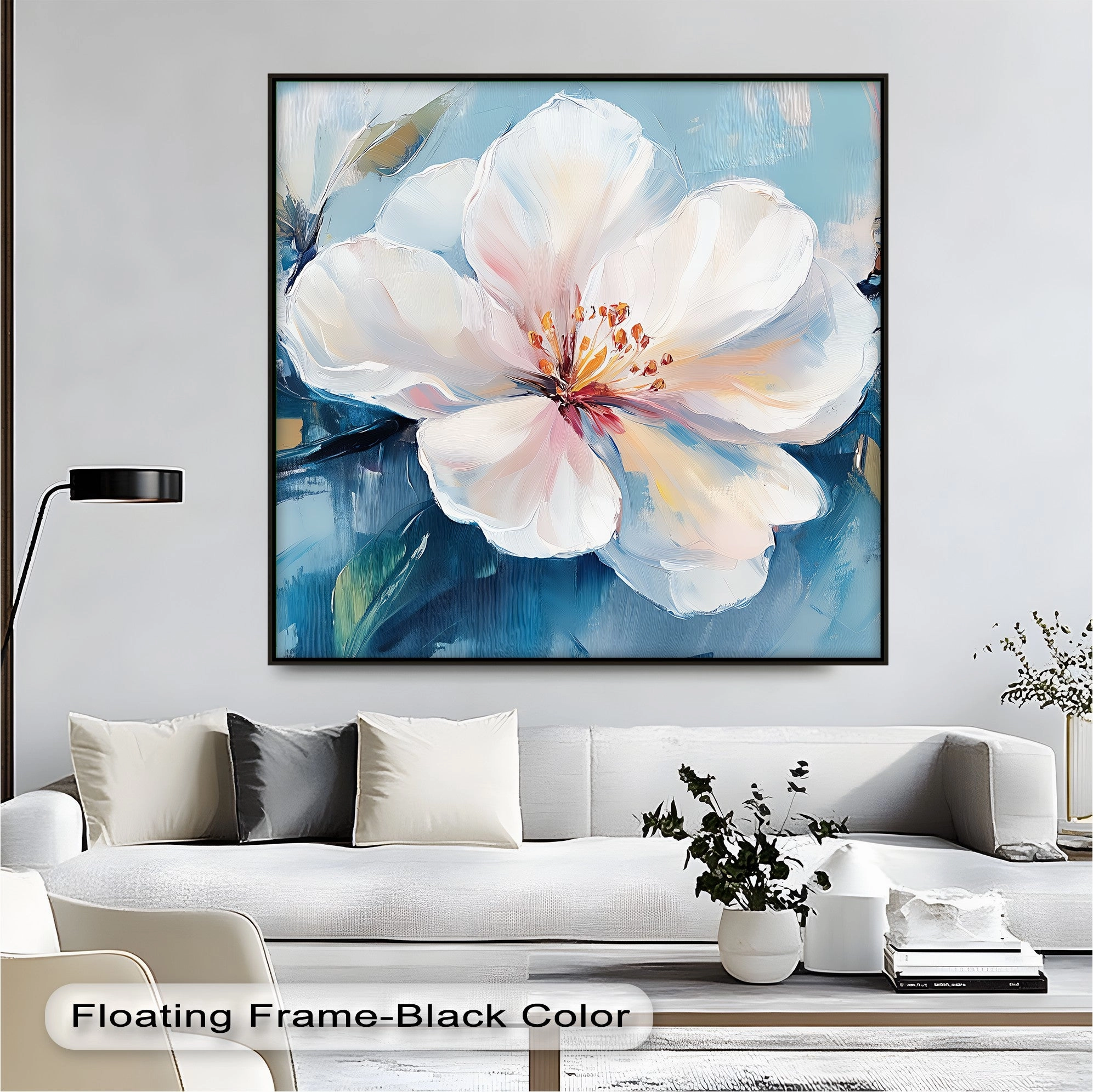 Blossom in Blue Haze – White Petal Flower on Sky Canvas Prints