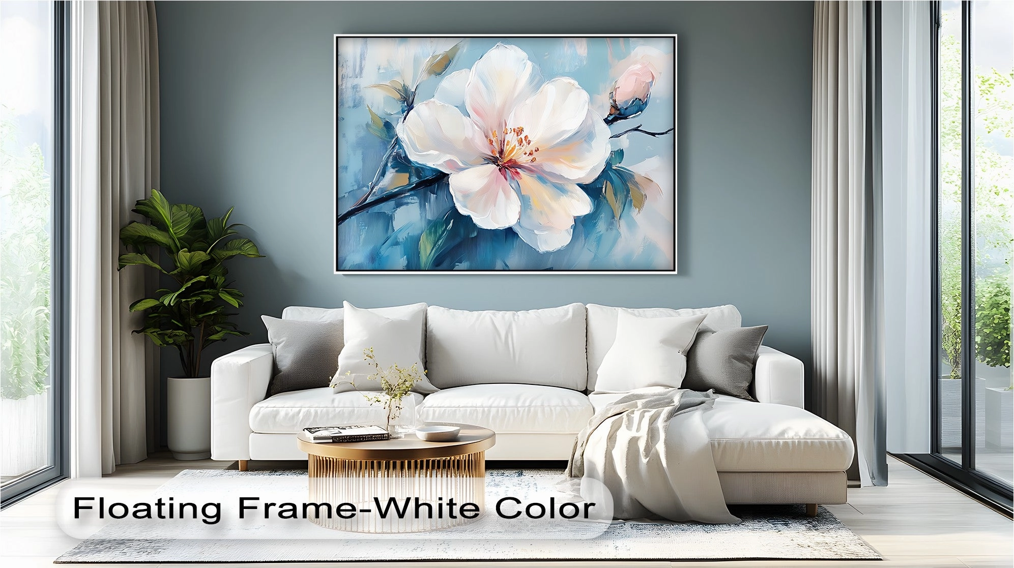 Blossom in Blue Haze – White Petal Flower on Sky Canvas Prints