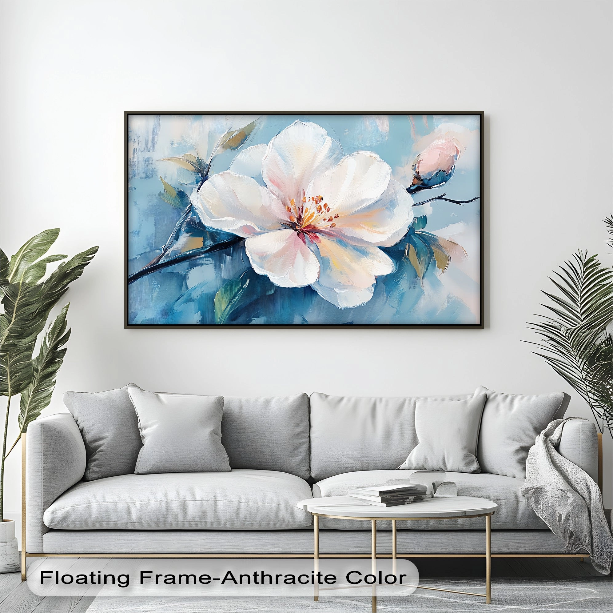 Blossom in Blue Haze – White Petal Flower on Sky Canvas Prints
