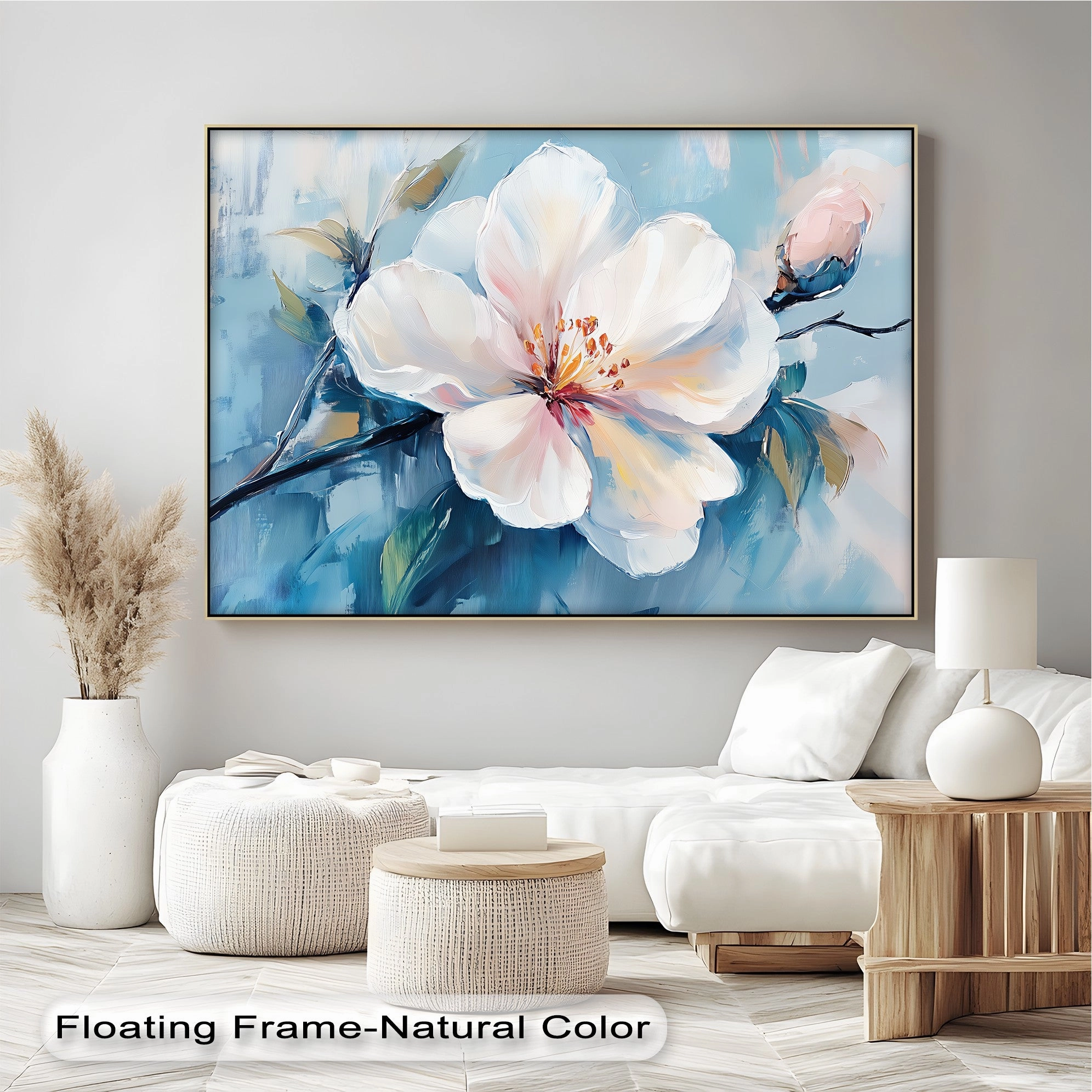 Blossom in Blue Haze – White Petal Flower on Sky Canvas Prints