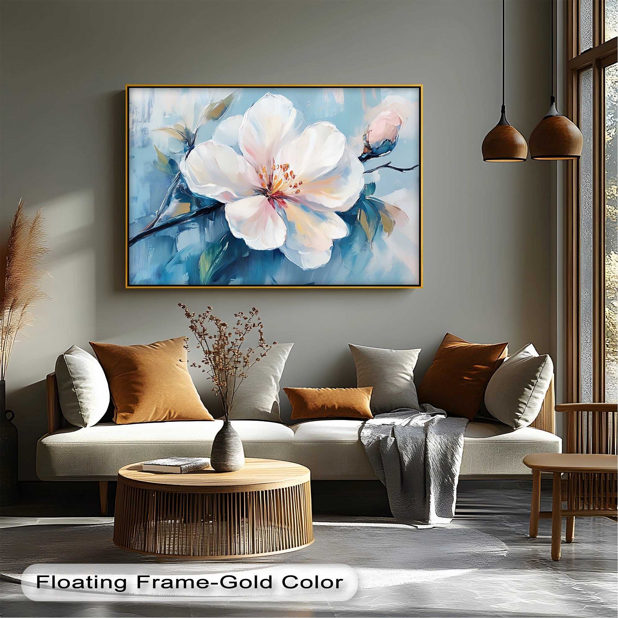 Blossom in Blue Haze – White Petal Flower on Sky Canvas Prints