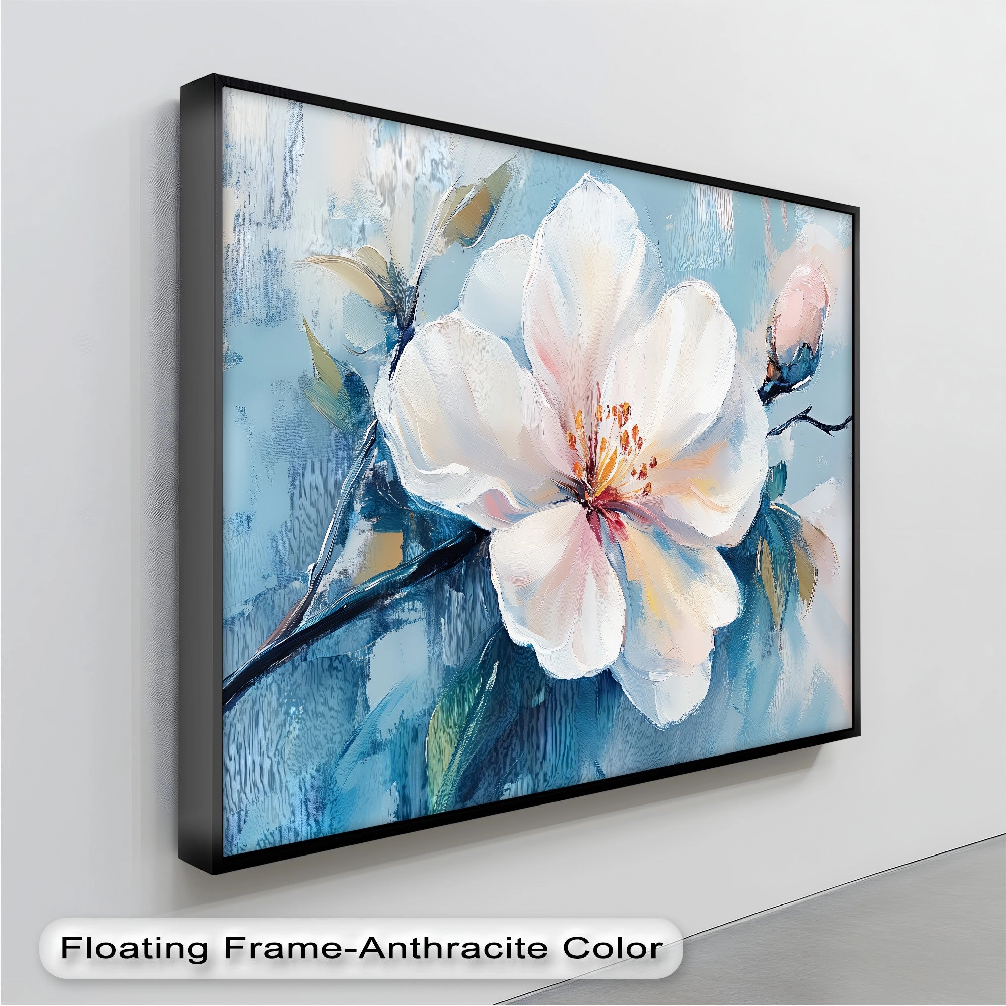 Blossom in Blue Haze – White Petal Flower on Sky Canvas Prints