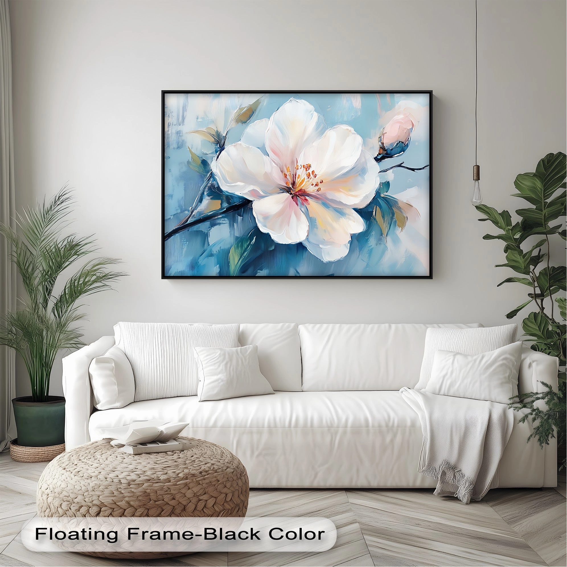 Blossom in Blue Haze – White Petal Flower on Sky Canvas Prints