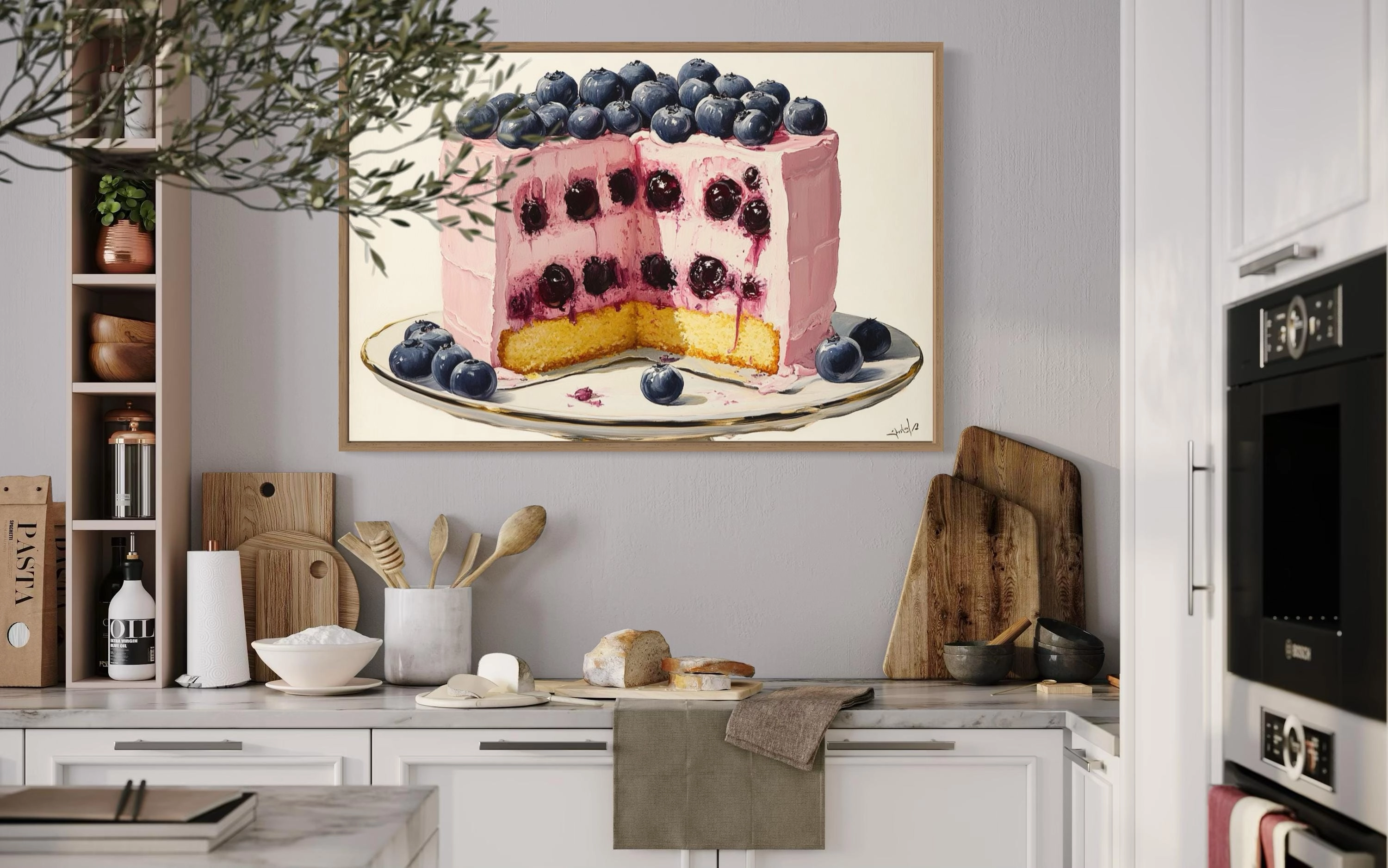 Blueberry Cake Framed Canvas Wall Art