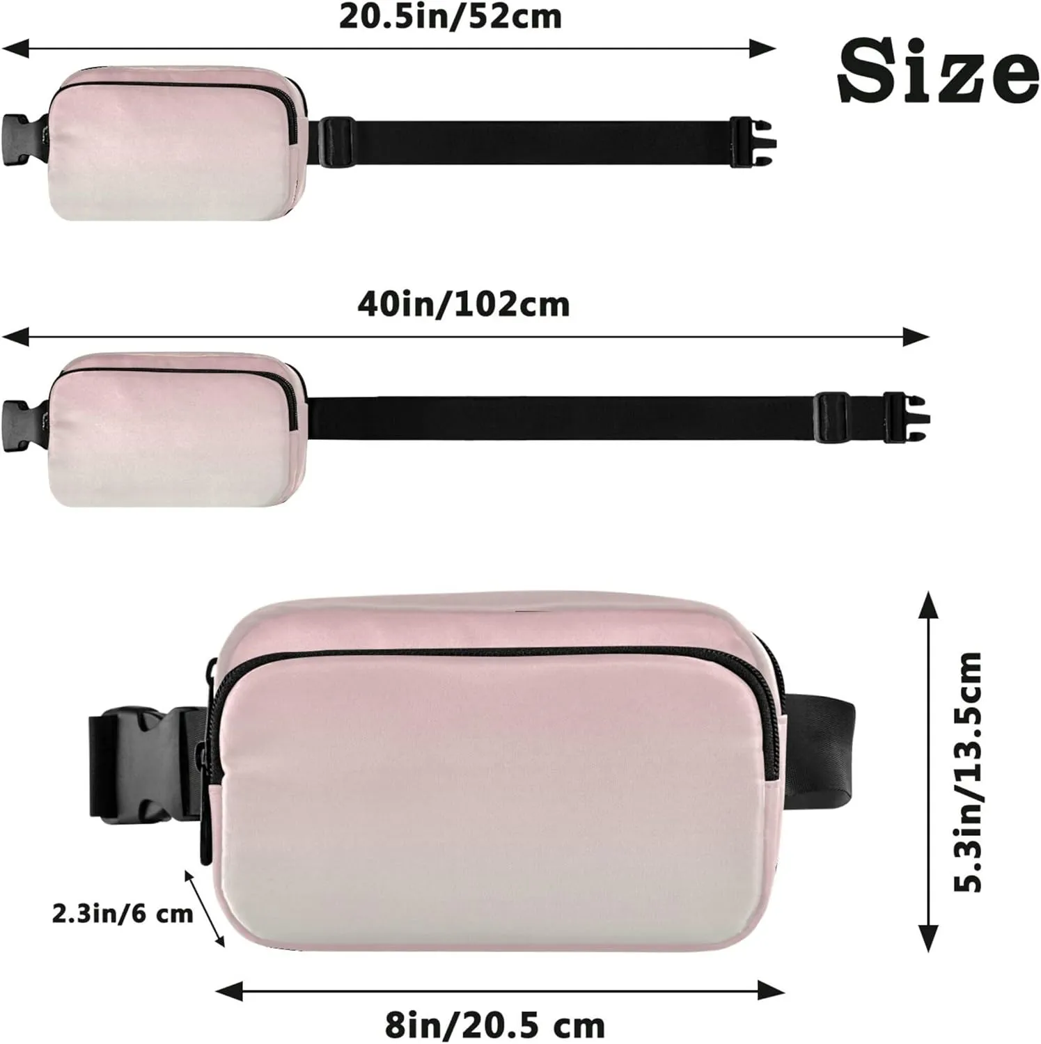 Blush Pink Gradient Fanny Packs for Women Waterproof Belt Bag Hip Pouch Festival Travel Waist Pouch