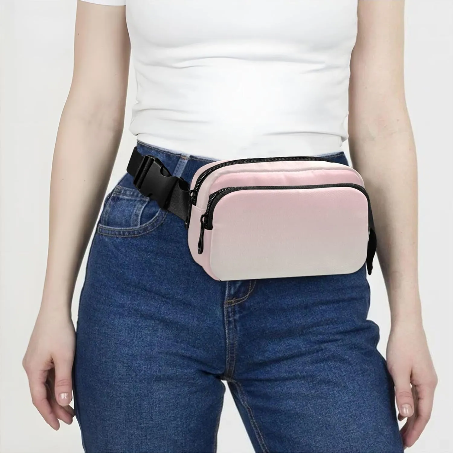 Blush Pink Gradient Fanny Packs for Women Waterproof Belt Bag Hip Pouch Festival Travel Waist Pouch