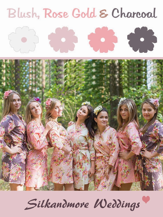 Blush, Dusty Rose and Charcoal Gray Wedding Color Robes