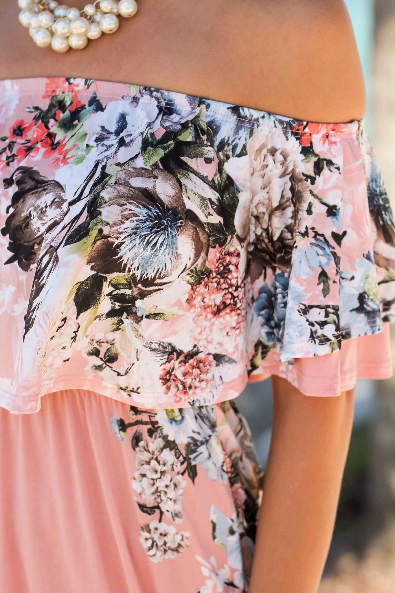 Blush Floral Off Shoulder Maxi Dress