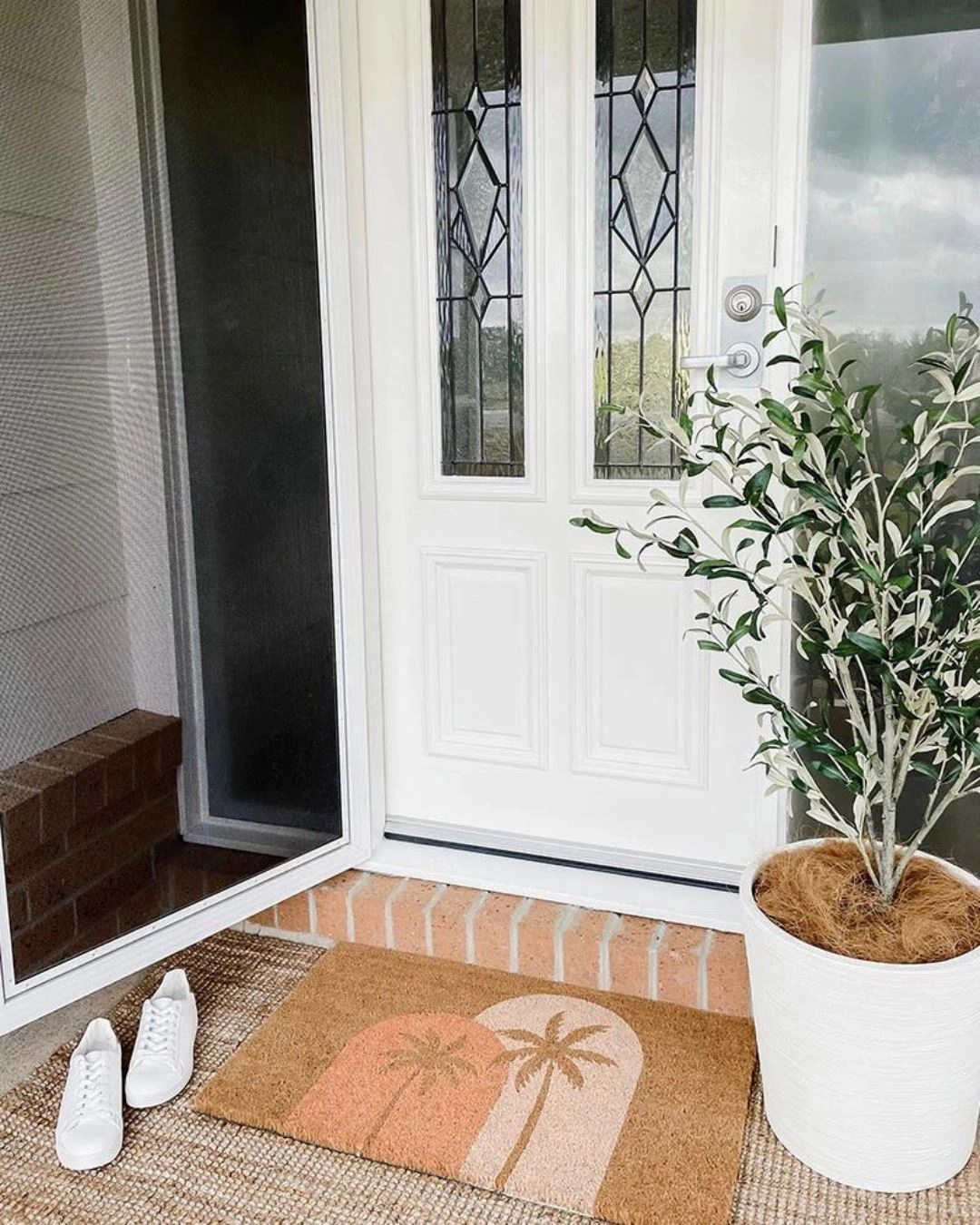 Boho Palms Door Mat - Blush Peach