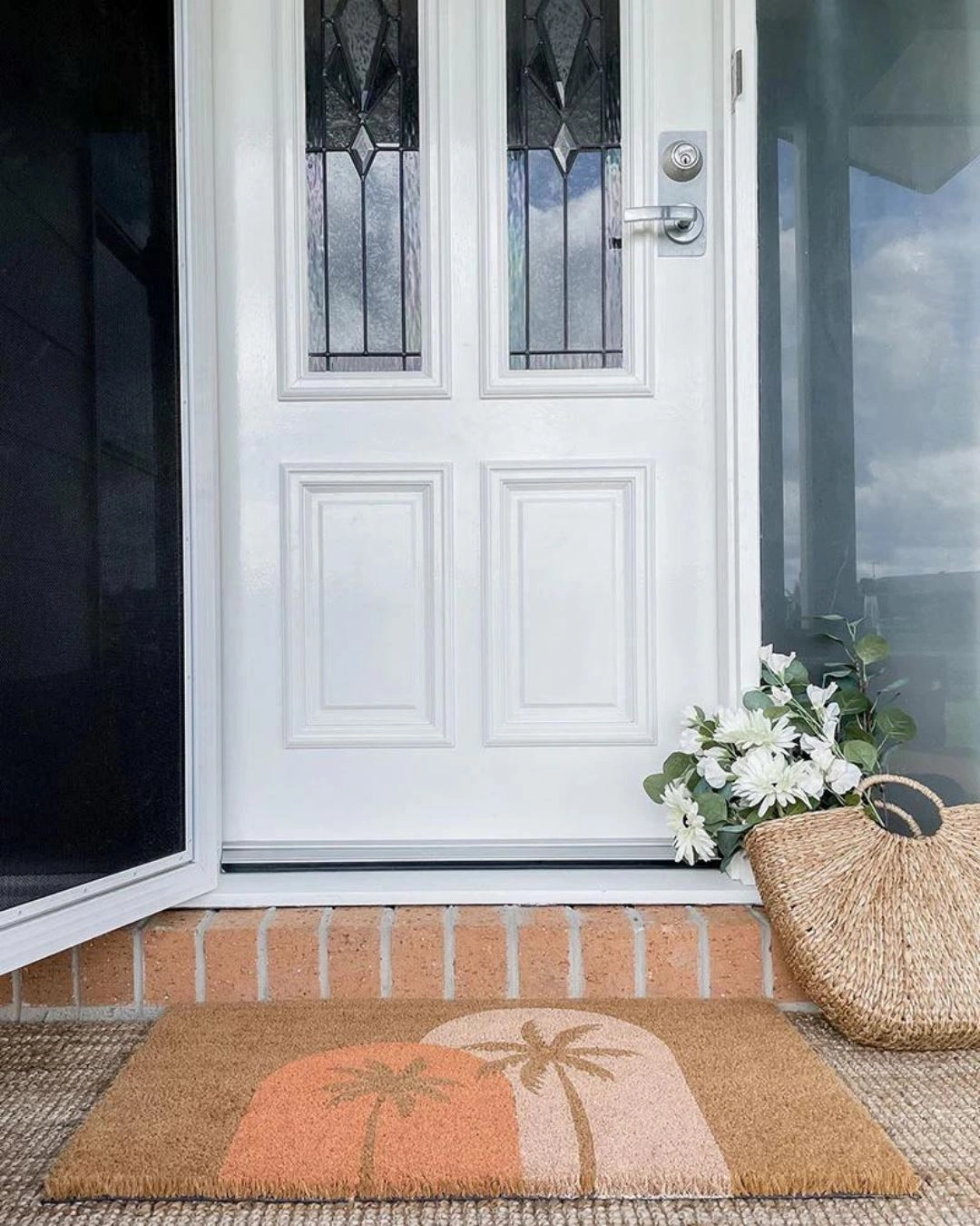 Boho Palms Door Mat - Blush Peach