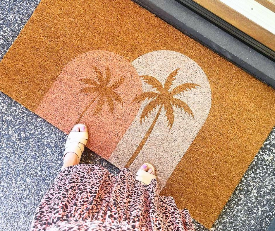 Boho Palms Door Mat - Blush Peach