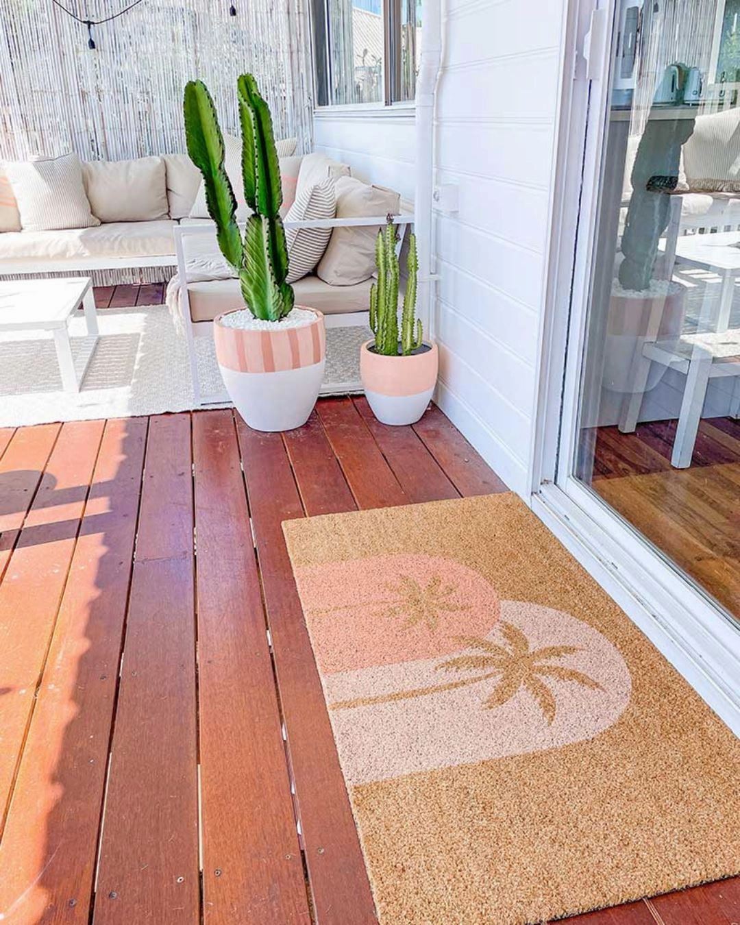 Boho Palms Door Mat - Blush Peach