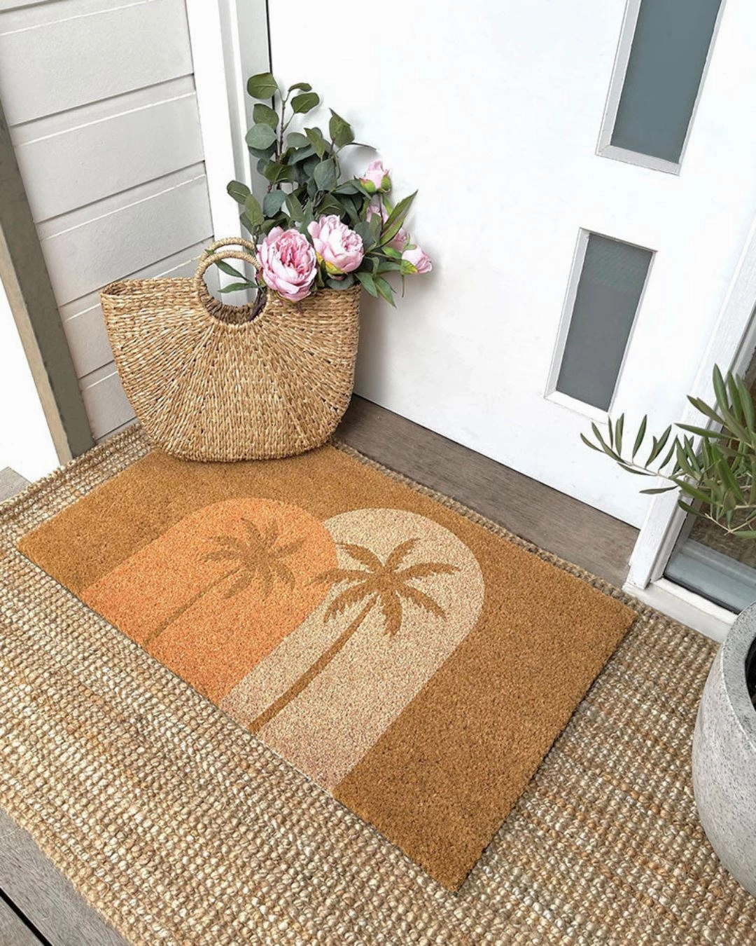 Boho Palms Door Mat - Blush Peach