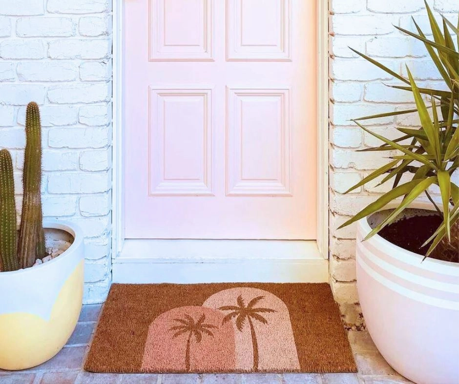 Boho Palms Door Mat - Blush Peach