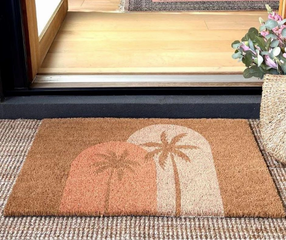 Boho Palms Door Mat - Blush Peach