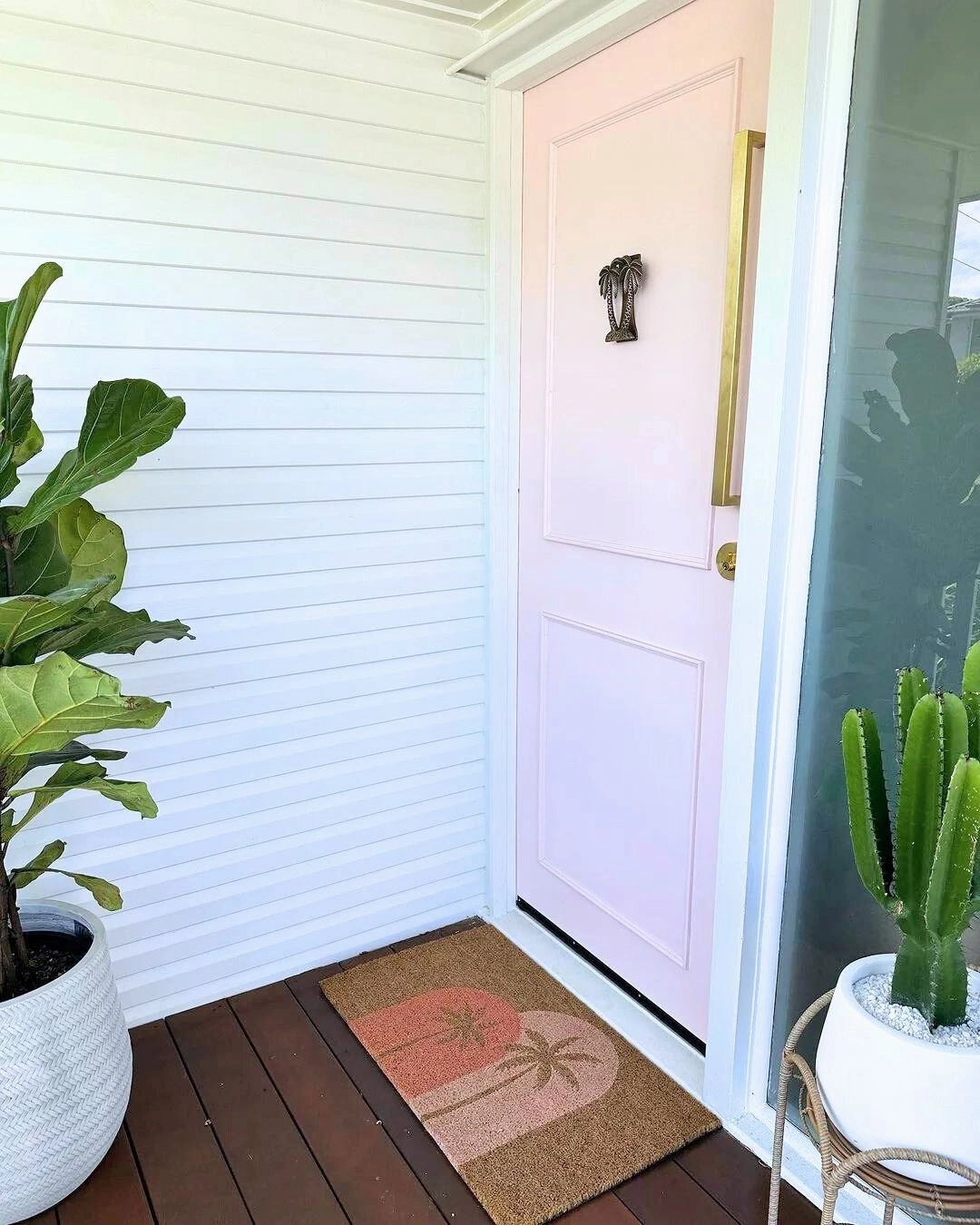 Boho Palms Door Mat - Blush Peach