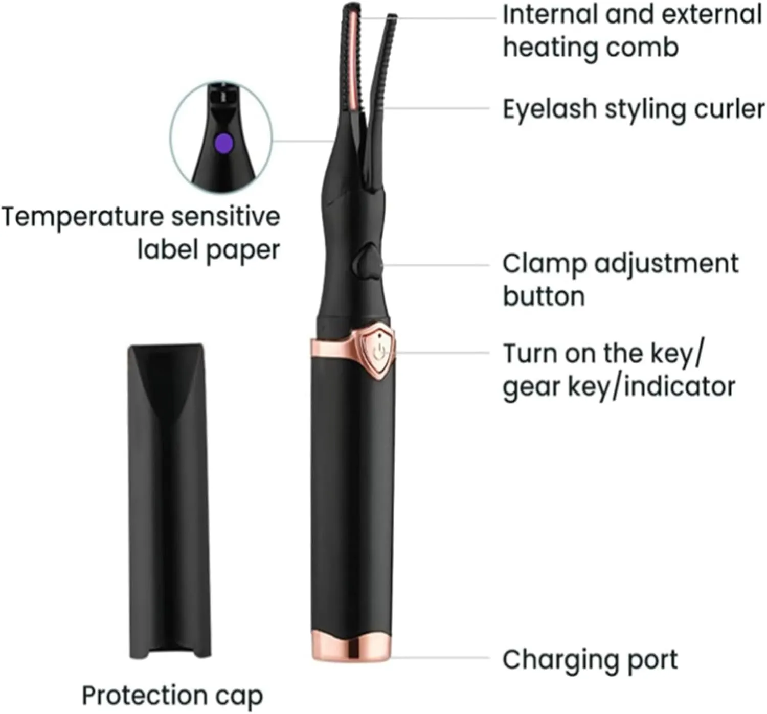 Caedralash Eyelash Curler, Portable Heated Eyelash Curler, 3 Temperature Settings Rechargeable Comb for Women