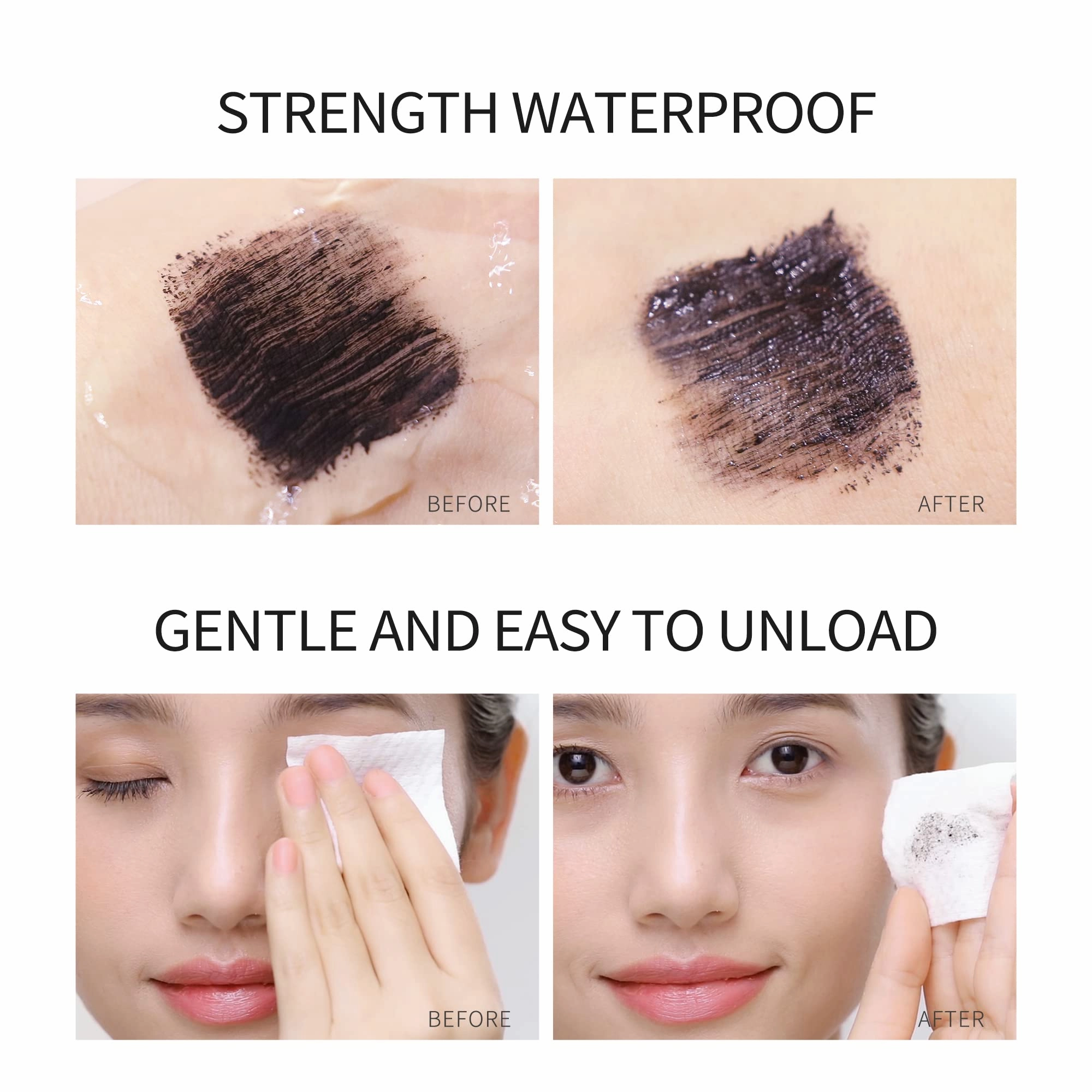 CARSLAN Lengthening Mascara Liquid Volumizing Lash Washable Long Wear Mascara Waterproof Eyeliner Build Big Bad Eye Makeup, No Clump, Smudgeproof, Black, 2 count