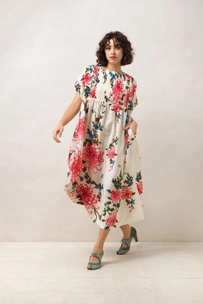 Chrysanthemum Ecru Pleat Dress