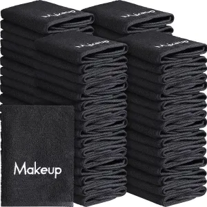 Chumia 72 Pcs Makeup Remover Cloths 13 x 13 Inch Makeup Towel Face Washcloths with Embroidery Black Reusable Washcloths Soft Cleansing Face Towel for Women