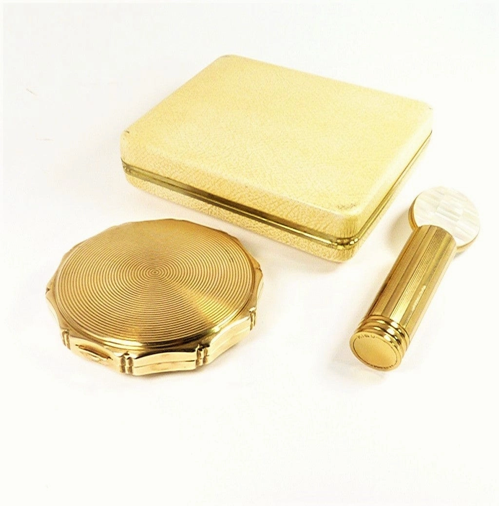 Compact And Lipstick Case Set Mother Of Pearl 1960s