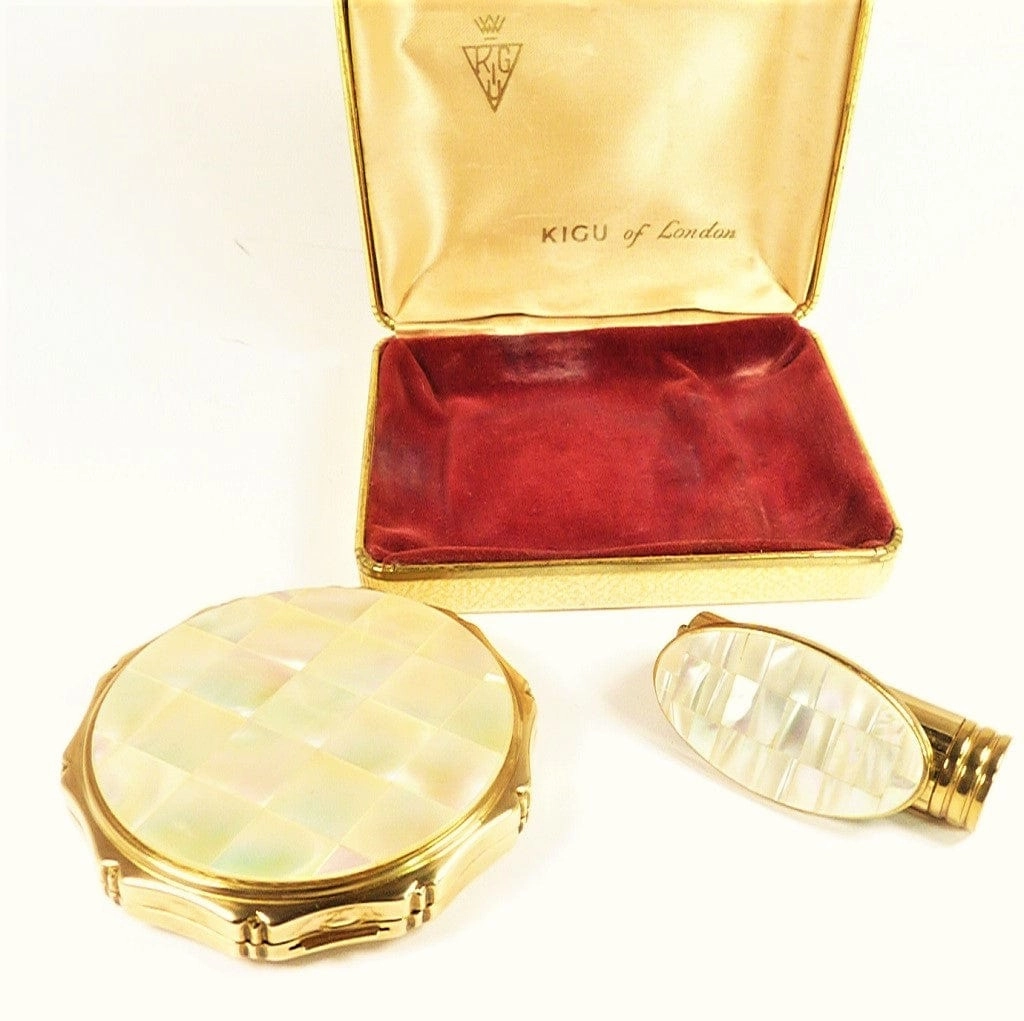 Compact And Lipstick Case Set Mother Of Pearl 1960s