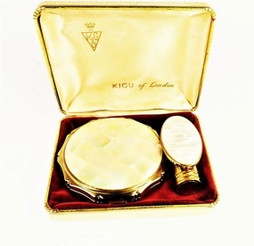 Compact And Lipstick Case Set Mother Of Pearl 1960s
