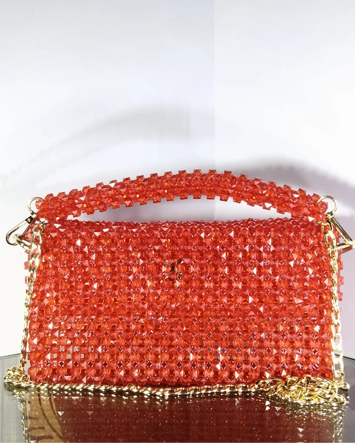 Crimson Sparkle Chain Clutch