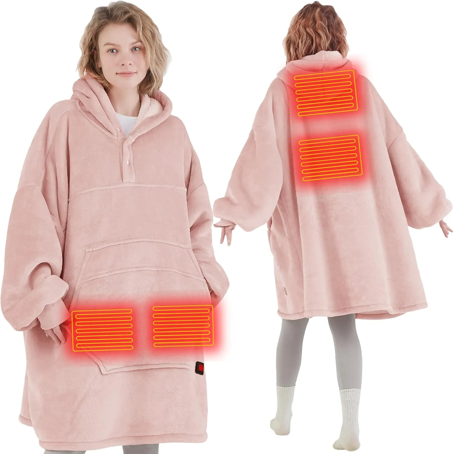 Degrees of Comfort Pink Heated Wearable Blanket, Cordless Heating Hoodie for Women, Blush